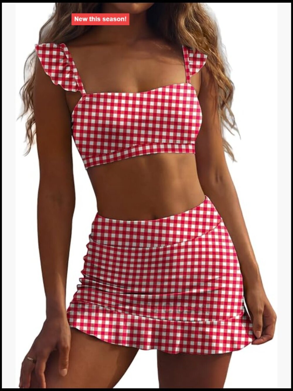 High Waisted Bikini Skirt Set with Built-in Bottoms Two Piece Swimwear